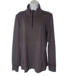 Toad & Co women 1/4 Zip Long sleeve Top Large Gray Black Stripe Base‎ Layer